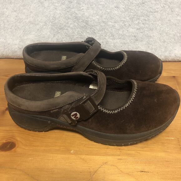 Merrell Encore MJ Leather Espresso Mary Jane Clog Shoes Adjustable Strap Wm 7.5 - Picture 1 of 9